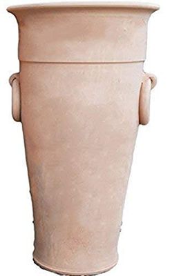 VASO ALTO CON ANELLI IN TERRACOTTA FATTO A MANO SUL TORNIO PER PIANTE E FIORI; ALTEZZA CM. 70, DIAMETRO CM. 30 FIORIERA ANFORA GIARA IN COTTO NATURALE COCCIO