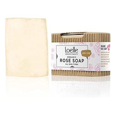 Loelle - Jabón Artesanal con Aceite de Rosa de Damasco, Jabones Sólidos para Rostro y Cuerpo Hechos con Ingredientes Naturales, Gel de Ducha Ecológico para Pieles Sensibles, Hecho en Marruecos (75g)