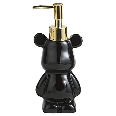 Petit Distributeur de Savon de Salle de Bain avec Pompe, Design Mignon en Forme d'ours, Distributeur de Savon Liquide en céramique (Noir)