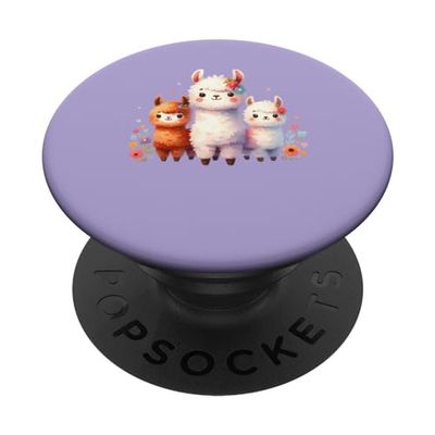 Púrpura Adorable Alpaca Familia Acuarela Lindo Animal Arte PopSockets PopGrip Intercambiable