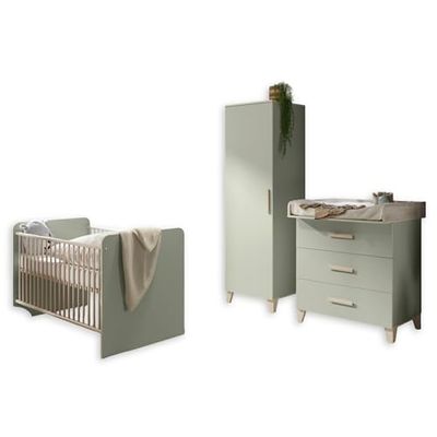 Stella Trading Prizzi Complet Aspect Ensemble de Meubles pour Chambre 3 pièces composé d'une Armoire, d'un lit de bébé et d'une Commode à Langer, Bois, Vert Pastel/Aurum, Komplett-Set
