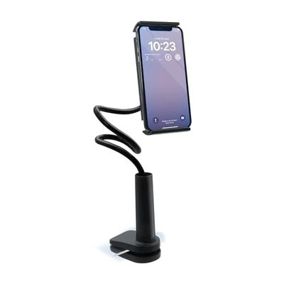 mooov 639321 Support de téléphone et Tablette pour Bureau, lit avec Bras Flexible articulé - Pince Réglable - Compatible Smartphone de 5 à 13 Pouces - Noir