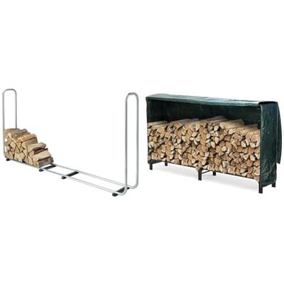 wolfcraft 5122000 - Stockeur de Bûches - Bûches de 25 à 50 cm & vounot Serre Bûche 2m avec Housse de Protection Range Bûche Acier Serre Bûche Grande Capacité