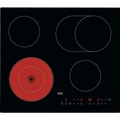 AEG HRX64360C Radiant Hob, Ceramic Hob, Series 3000, 4 Cooking Zones, 49cm, Touch Control, Gas on Glass, Residual Heat Indicators, Built-in Hob, Black