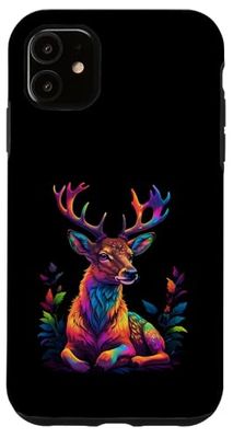 Colorful Deer Head with Rainbow Antlers Illustration Case for iPhone 11