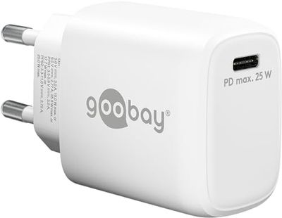 goobay 65368 USB C PD snellader Nano (25 W) / adapter voor USB C laadkabel/Quick Charge lader/voor iPhone oplaadkabel, Samsung oplaadkabel en andere mobiele telefoons/voeding/wit