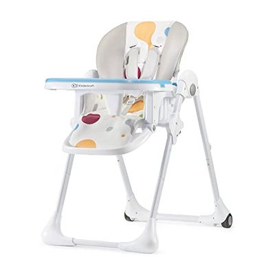 Kinderkraft YUMMY Cadeira alta para bebé, poltrona infantil, cadeira infantil, publicultura, refeições para bebé, dobrada, com bandeja, apoio para os pés, ajustável, nascimento, 15 kg, multicolorido