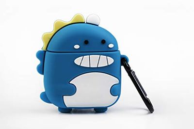 Funny Airpods Hoesjes | Beschermend Hoesje van siliconen voor Apple Airpods - Blauwe draak ontwerp met anti-verlies karabijnhaak. Compatibel met Airpods 1 & 2