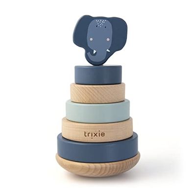 Trixie Torre impilabile bambino con anelli in legno Mrs. elefante blu