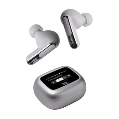 JBL Live Beam 3 Cuffie Wireless Bluetooth, 48 Ore di Autonomia, con Cancellazione Adattiva del Rumore, High-Resolution, Impermeabili e Antipolvere IP55, Inserti Auricolari, Argento