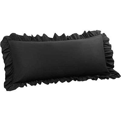 PiccoCasa Taie de traversin en Microfibre Douce Unie avec Volants décoratifs et Fermeture à enveloppe, Housse de Coussin pour Tout Le Corps, Noir, 50,8 x 139,7 cm