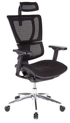 hjh OFFICE Ergo Human Slim Siège de Bureau Type Fauteuil de Direction - Assise en Tissu & Dossier en Maille - Noir