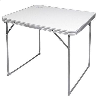 AKTIVE Mesa camping plegable, Mesa ligera, patas plegables, 80x60x70 cm, madera MDF, estructura de acero, color blanco, asa de transporte (52814)
