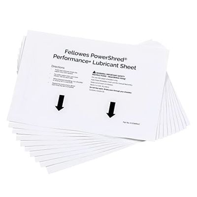 Fellowes Lot de 10 Feuilles lubrifiantes pour destructeur de Document | pour Augmenter Les Performances de la Machine | Facile d'utilisation | pour destructeur Coupe croisée et Micro | 4025601