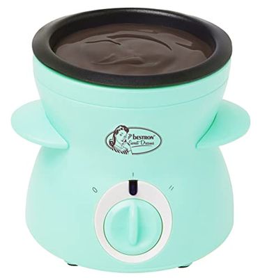Bestron Appareil à fondue au chocolat pour 2 personnes, Mini set à fondue au chocolat, Inclut 10 piques, 10 fourchettes et 1 spatule, 25 Watts, Couleur: Vert