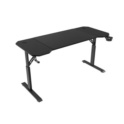 Mars Gaming MGD-ERGO140, Hoogte Verstelbaar Bureau met 3 Standen, Ergonomisch Oppervlak, Metalen Frame, XXL Muismat, Hoofdtelefoon- en Drankhouder, Kabelbeheer, Gaming Bureau 140x60cm, Zwart