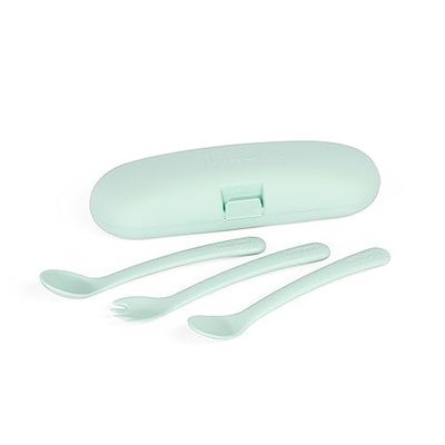 Miniland Picneat Dolce Mint. Set couverts anatomique et évolutive pour bébé avec housse de protection.