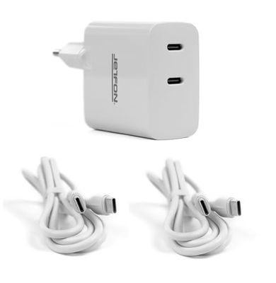 Set di caricabatterie JETFON 45 W con doppia uscita USB C + 2 cavi USB-C