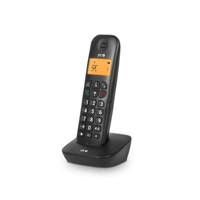 SPC Air – Téléphone Fixe sans Fil avec écran éclairé, identifiant d'appelant, répertoire de 20 Contacts, Mode Mute, 5 mélodies Disponibles, compatibilité Gap et Mode ECO - Noir