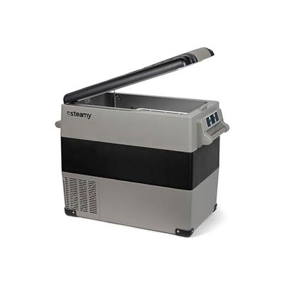 Steamy-E Single Zone Elektrische Compressor Koelbox, 49 Liter, Grijs, 12V/230V, voor vriezen en koelen van -20 tot +20, ideaal voor op de camping