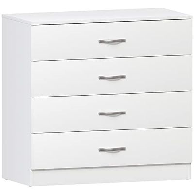 Vida Designs Cómoda Blanca, 4 cajones, manijas metálicas, correderas y Soporte Anti-deformación para Muebles