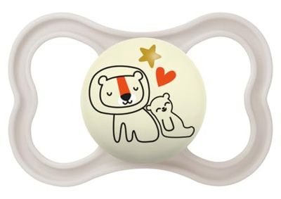 MAM Chupete con Escudo Ventilado, Brilla en la Oscuridad, a Partir de 16 Meses, Tetina Extra Delgada y Flexible de Fácil Aceptación, con Caja Autoesterilizadora, MAM Supreme, Neutro Mate, Pack 1ud