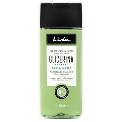 Lida - Jabón Líquido 100% Natural de Glicerina y Aloe Vera | Gel de Ducha y Baño | Limpia e Hidrata en Profundidad todo Tipo de Pieles | Elaboración Tradicional - 600 ml