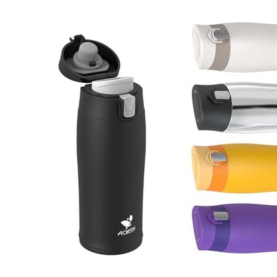 AORIN 18/8 Stainless Steel Water Bottle with 2 Lids, 350ml, Vacuum Insulated Metal Bottle, Leakproof Drinks Bottle, BPA Free, Hot & Cold Compatible, Portable Flask for Gym, Sport, Daily