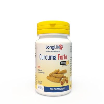 LongLife® Curcuma Forte | Titolata al 95% in curcuminoidi e oli essenziali | Con Ar-turmerone | Formula brevettata 7 volte più biodisponibile | Fino a 2 mesi di trattamento | Senza glutine e vegano