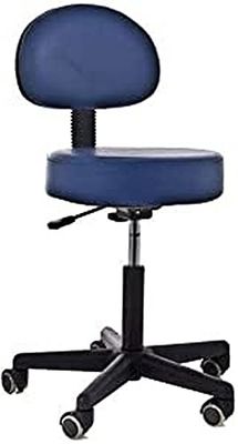 QUIRUMED Gewatteerde kruk met rugleuning, gasveer met 5 wielen, blauw