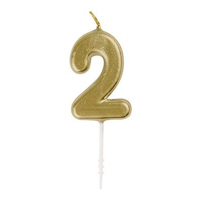 Mini Metallic Gold Number 2 Pick Birthday Candle (3cm x 11cm) - Elegant and Dazzling Party Decoration - Perfect for Birthday/Anniversary Events - 1 Pc