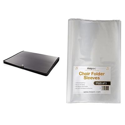 Mapac Choral Folder in Black & MP11630-SLEEVE Choir Folder Plastic Sleeves, Set of 5 Pieces