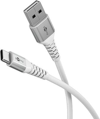 goobay USB-A vers USB-C 60 W / 1 m/Câble textile flexible/Câble de charge de 480 Mbits USB C/Super doux/Samsung, Xiaomi, Google, Nothing Phone Câble USB A vers C/Câble textile/Blanc / 74530
