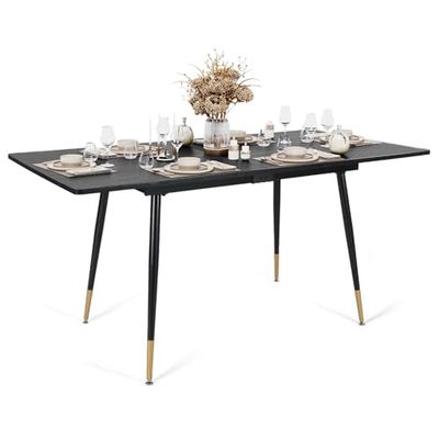 MEUBLE COSY Table de Salle à Manger Extensible 4 a 6 Personnes pour Salon Cuisine, Cadre Métallique Robuste, Style Industriel Rétro, Noir et Or, 120-160x80x75cm, Bois d'ingénierie