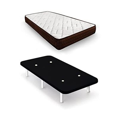 HOGAR24 ES | Base Tapizada Tejido 3D + Colchón Dream Flex 13 | Color Negro | Incluye Juego de Patas de Madera Color Blanco | Medida: 105x190 cm