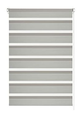 GARDINIA Store Enrouleur Double à Coller ou à Clipser, Store Double / Store à Enroulement Latéral, Bandes transparentes et opaques, Pièces de Montage Incluses, Gris Clair, 90 x 220 cm (lxH)