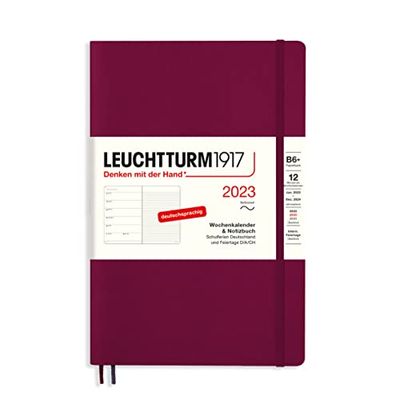 LEUCHTTURM1917 365701 Agenda semanal y cuaderno Tapa blanda Paperback (B6+) 2023, 12 meses, Port Red, alemán