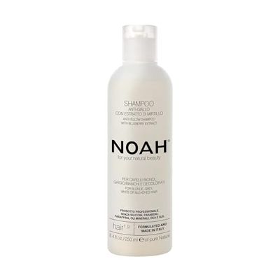 NOAH Hair 1.9 Anti-Yellow Shampoo with Blueberry Extract – Neutralizes Brassy Tones for Blonde, Grey, White, or Bleached Hair, Gentle Cleansing, Hydrating & Nourishing, Silicone & Paraben-Free, 250ml