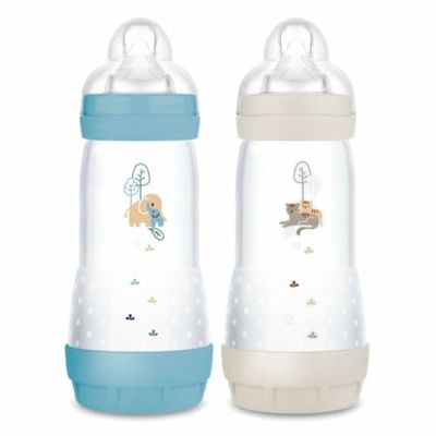 MAM Easy Start Anti-Colique 2-częściowy zestaw butelek dla niemowląt 4+ miesięcy szybkiego przepływu (2 x 320 ml) Ocean + piasek - Butelka zmniejszająca kolkę i dyskomfort dziecka - Butelka dla