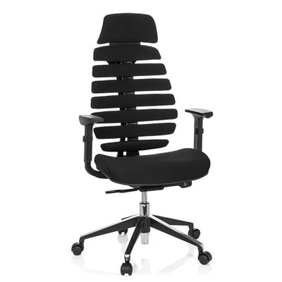 hjh OFFICE 714540 ergonomische bureaustoel Ergo Line II Pro met hoofdsteun en lendensteun, stoffen bekleding, zwart