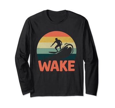 Retro Wake Lake Surf Wakeboarder Wakeboard Wakeboard Wakeboard Maglia a Manica