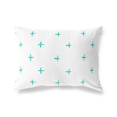 BonaMaison Decoratieve kussensloop, turkoois-wit werpkussens, decoratieve kussenslopen voor woonkamer, bank, slaapkamer, maat: 45x60 cm, ontworpen en vervaardigd in Turkije