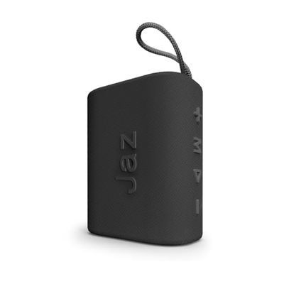 JAZ cassa wireless mini con laccio, speaker portatile, 3 Watt di potenza, compatibile con chiavette USB, schede SD, cavo AUX, mcirofono integrato, controlli multifunzione, in tessuto, nero