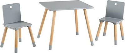 roba Mesa Infantil + 2 Sillas para Niñas y Niños - Patas de Madera Maciza - Juego de Muebles de Asiento - A Partir de 2 Años - Estilo Escandinavo - Natural / Gris