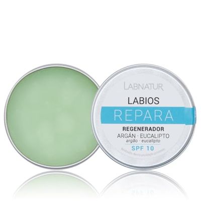 Bálsamo Labial Repara 15ml Labnatur. Aceites de Argán y Eucalipto, Karité, Cacao, Vitamina C, Mentol y SPF10. Nutre y Protege los Labios.