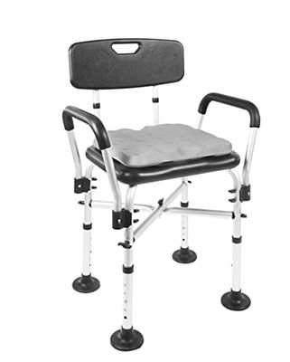 KMINA - Chaise de Douche (150 kg) avec Double Traverse, Coussin, Accoudoirs, Siège de Douche Noir, Assemblage sans Outils - Made in Europe