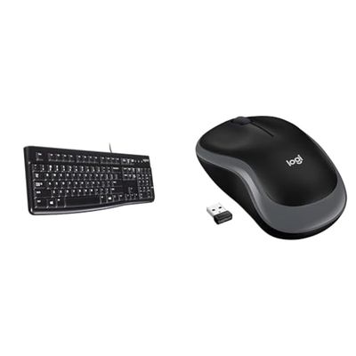 Logitech K120 Tastiera con Cavo per Windows, USB Plug-and-Play, Dimensioni Standard & M185 Mouse Wireless, 2,4 GHz con Mini Ricevitore USB, Durata Batteria di 12 Mesi