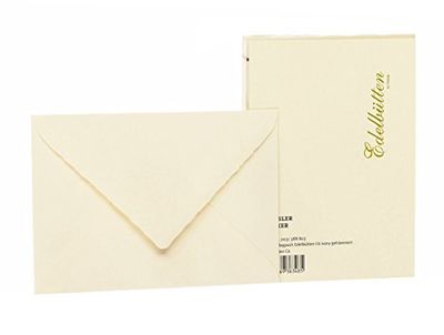 Rössler Papier 2031388803 - Paquete de sobres DIN C6, forro de seda, 20 unidades, papel hecho a mano, martillado, marfil