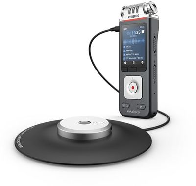 Philips VoiceTracer DVT8115 registratore vocale, Microfono a 360° per riunioni con qualità eccellente, AI Sembly per il riconoscimento vocale, creazione automatica dei riassunti delle riunioni