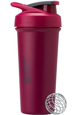 BlenderBottle Strada Sleek Shaker Cup Insulated Stainless Steel Water Bottle with Wire Whisk, 740ml, Raspberry
